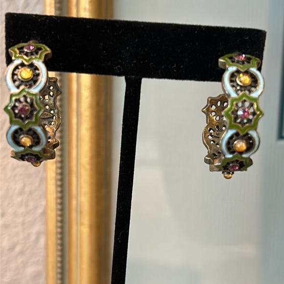 Vintage Nancy and Rise Enamel Brass Tone Hoop Earrings - Picture 2 of 7